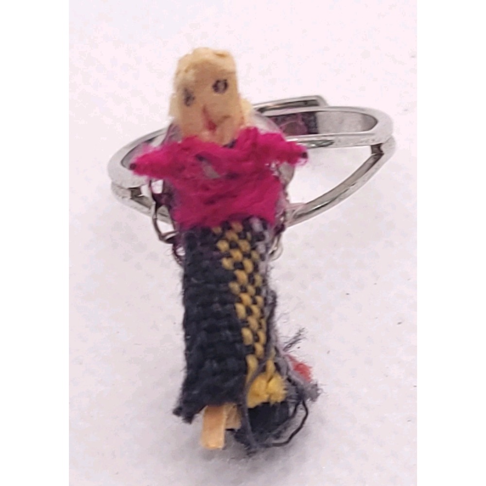 Vintage Figural Doll Ring Size 8 Handmade Textile Folk Art Statement